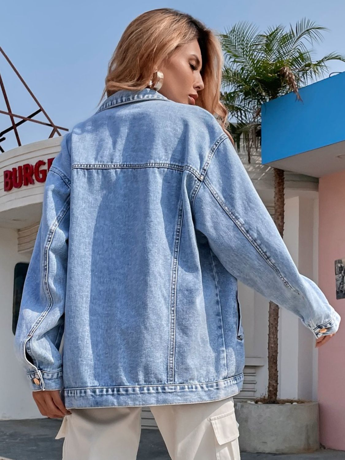 Distressed Button Up Long Sleeve Denim Top