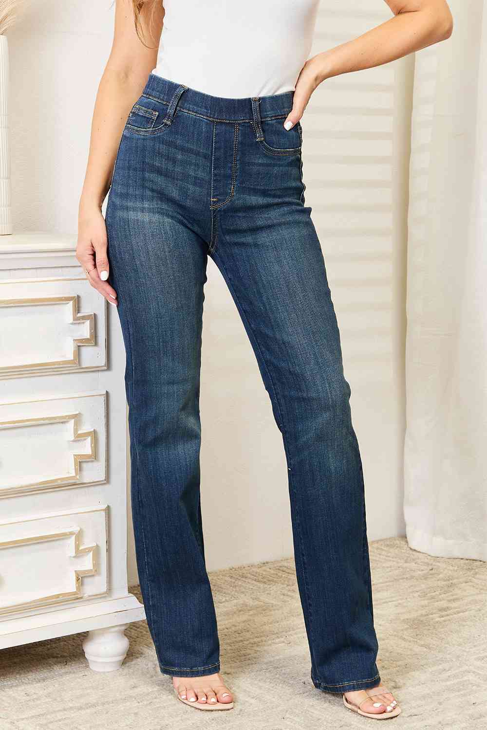 Judy Blue Full Size Elastic Waistband Slim Bootcut Jeans